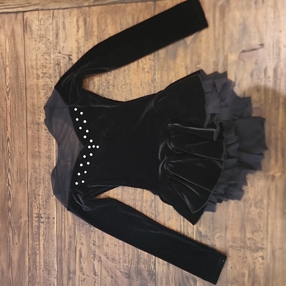 Chloe Noel DLV04 Figure Skating Velvet Double Layer Mesh Dress (Black) - size CS - Picture 5 of 6
